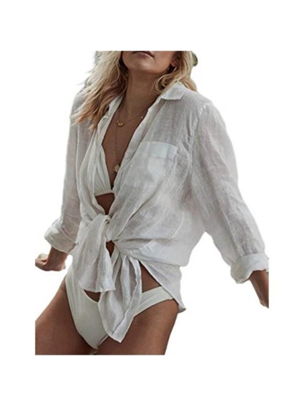 Women's Long Sleeve Beach Shirt Blouses Bathing Suit Cover Up